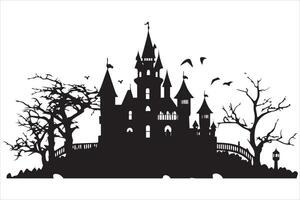 Halloween witch house black silhouette vector