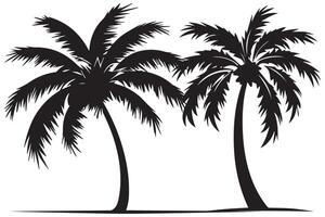 This set of detailed palm and coconut tree silhouette illustrations vector