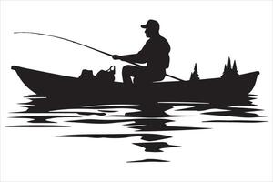 Fisherman in boat silhouette illustration vector