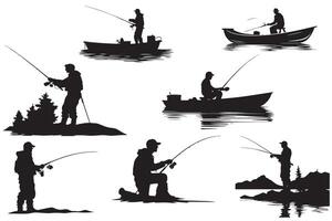 Fisherman fishing silhouette illustration vector