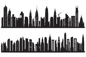 set of silhouette of city with black color illustration free design vector