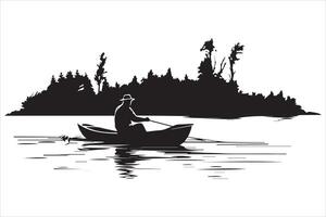 Fisherman in boat silhouette illustration vector