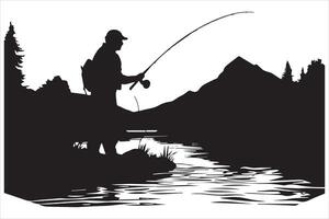 pescador en barco silueta ilustración vector