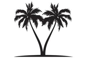 This set of detailed palm and coconut tree silhouette illustrations vector