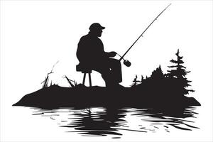 Fisherman fishing silhouette illustration vector