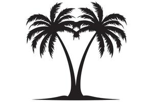 This set of detailed palm and coconut tree silhouette illustrations vector