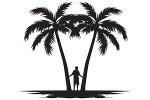 This set of detailed palm and coconut tree silhouette illustrations vector