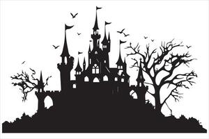 Halloween witch house black silhouette vector