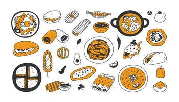 Mexican food doodle elements set vector