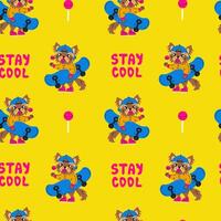 Modern doggy seamless pattern with skateboard and text vector