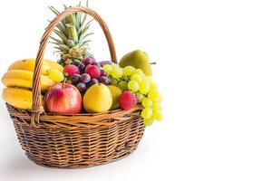 Fruit basket composition isolated on white background. photo