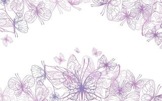 mariposas son rosa, azul, lila, volador, delicado línea Arte. gráfico ilustración mano dibujado en rosa, lila tinta. cuadrado marco, modelo eps vector