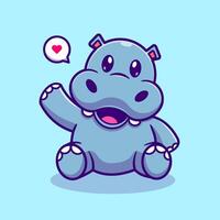 Cute Hippo Waving Hand Cartoon vector