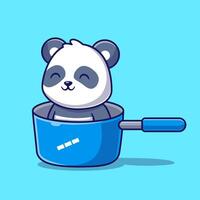 Cute Panda Sitting On Pan Cartoon vector