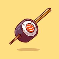 Sushi Salmon Roll With Chopstick Cartoon vector