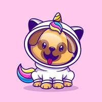Cute Pug Dog Astronaut Wearing Unicorn Costume Cartoon vector