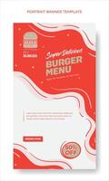 Portrait banner design with waving liquid background for food burger advertisement template design vector