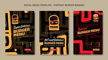 Set of social media post template in portrait design with red yellow hand drawn background for street food advertisement design vector