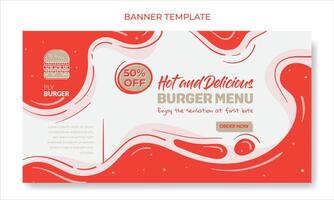 Banner template design with simple liquid red and white background in hand drawn design for street food advertisement vector