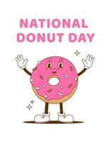 National Donut day. Retro cartoon donuts characters illustration. Vintage bun mascot. vector