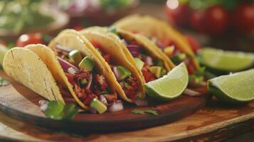 plate of tacos on wooden table photo