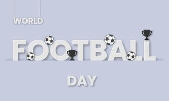 World Football Day illustration of 10 December with light background. Paper cut style. vector