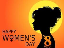 International Women's Day celebration on March 8, with the concept of a silhouette of a woman's face and a female symbol on a sunset background vector