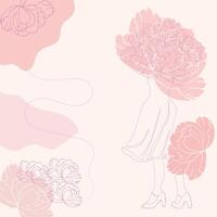 A woman with flowers, a large bouquet of peonies. vector