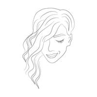 Female smiling beautiful face, outline drawing vector