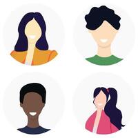 avatares de diferente Razas y nacionalidades, hombres y mujer. plano ilustración vector