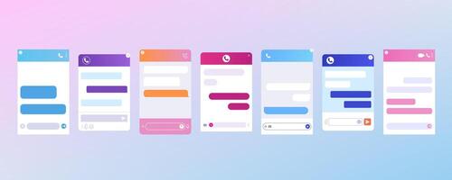 Flat set of chat bot dialogue windows for customer support. Online live communication service for user help in mobile phone app, website. Talk interface with virtual chatbot. Dialog box templates. vector