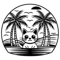 An elegant cat on vacation wearing dark sunglasses illustration vector