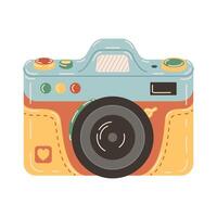 Digital photo camera. Colorful camera Hand drawn trendy flat style Illustration isolated on white background. vector