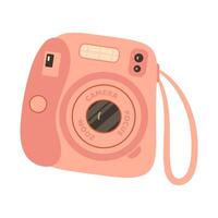 Pink Instant camera device. Photography camera Hand drawn trendy flat style on white background. Icon for websites or mobile applications. Flash and lens visible vector