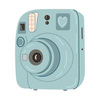 Blue Instant camera device. Photography camera Hand drawn trendy flat style on white background. Icon for websites or mobile applications. Flash and lens visible. vector