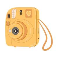 Yellow Instant camera device. Photography camera Hand drawn trendy flat style on white background. Icon for websites or mobile applications. Flash and lens visible. vector