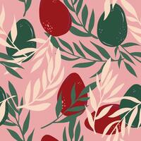 a pattern with red and green leaves and eggs vector