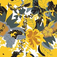 a yellow and black floral pattern vector