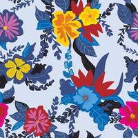 a blue and red floral pattern with blue and yellow flowers vector