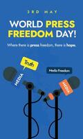 World Press Freedom Day. 3rd May World Press Freedom day vertical banner, social media post with two microphones Freedom of expression, journalism, truth conceptual story post. vector