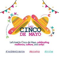 5th May Cinco de mayo. Happy Cinco De Mayo social media celebration banner with colourful text, Mexican hats, abstract modern elements for Mexican fiesta. Announcement banner or invitation card. vector