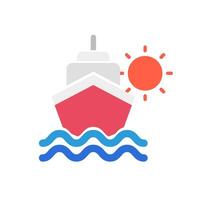 Sea, ship and sun icon. Cruise ship in the morning. vector