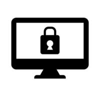 Locked desktop PC silhouette icon. vector