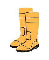 Yellow pvc safety boots, clean protective footwear, waterproof safety shoes isolated on white background flat illustration. vector