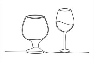 Continuous single line wine Drinking glass online continuous single line art. vector