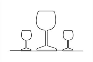 Continuous single line wine Drinking glass online continuous single line art. vector