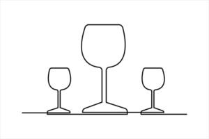 Continuous single line wine Drinking glass online continuous single line art. vector