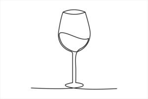 Continuous single line wine Drinking glass online continuous single line art. vector