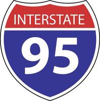 US Interstate 95 highway icon. US Interstate 95 highway sign with route number and text. Interstate highway 95 road symbol. flat style. vector