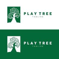 green nature education kids playground tree logo illustration and play tree design vector